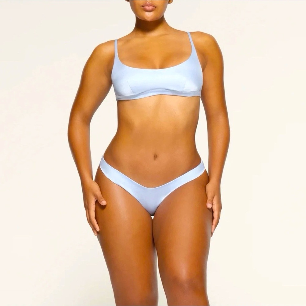 SKIMS Skimpy Scoop Glacier Blue Bridal Silk Bralette Bra New NWT 3X